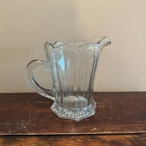 EAPG Bryce HIGBEE Pressed Glass faceted Paneled small‎ pitcher creamer & handle